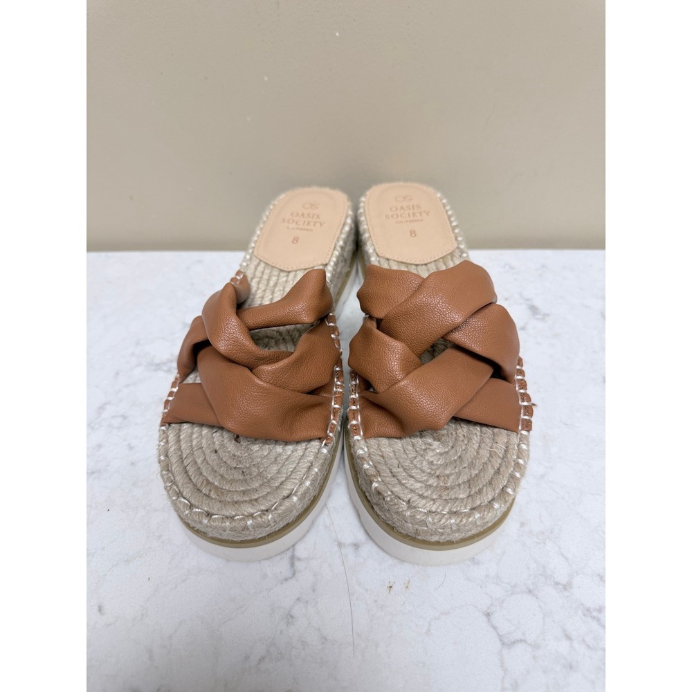 Oasis Society Tan Brown Twisted Espadrille Platform Slide Sandals Womens 8 - Picture 3 of 7